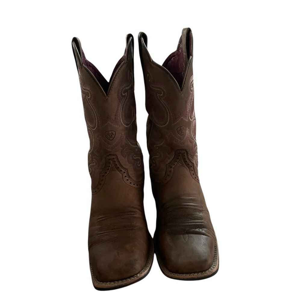 Ariat Brown Embroidered Western Heeled Boots - Picture 4 of 9